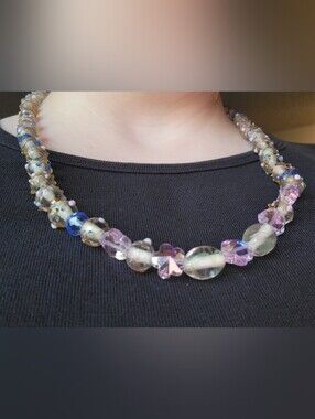 "Champagne Wedding", 22in Handcrafted Necklace W/ Wedding Cake & Crystal Beads